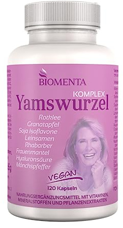 BIOMENTA Yamswurzel Komplex – 120 Wild Yam Kapseln hochdosiert + vegan -Synergetischer Wirkstoffkomplex: Rotklee, Granatapfel, Isoflavone, Leinsaat, Rhabarber, Mönchspfeffer, Hyaluron -Premiumqualität