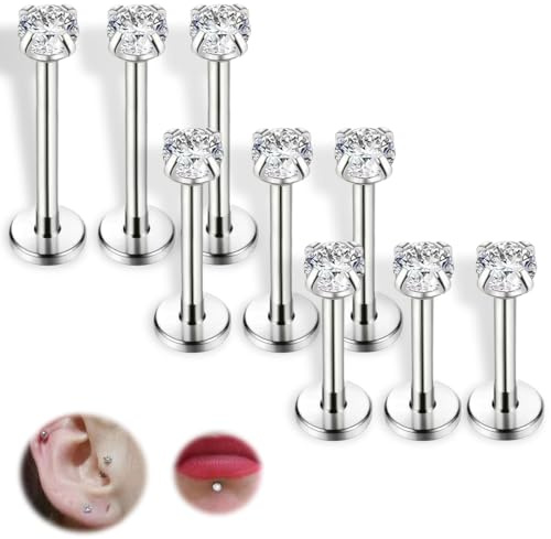 COYUN 9 Pcs Ohrringe Piercing Labret mit Zirkon, Helix Piercings Chirurgenstahl Piercing Ohr Conch Piercing Nasenpiercing Tragus Piercing lippenpiercing labret Piercing Studs