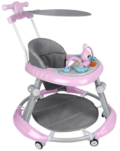 2-in-1 Lauflernhilfe für Babys mit 5 verstellbaren Höhen, Lauflernhilfe für Babys, faltbar, mit abnehmbarem musikalischem Aktivitätentablett, von 6 bis 18 Monaten, bis zu 12 kg (67 x 67 x 79 cm, Rosa)