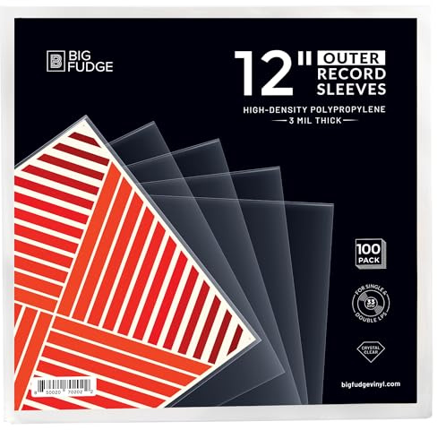 BIG FUDGE Schallplatten Hüllen Außen - 12 x 100 Stk. - Vinyl Sleeves - Vinyl Hüllen Transparent aus 3mil Starken Polypropylen-Kunststoff - LP Schutzhüllen - Plattenhüllen