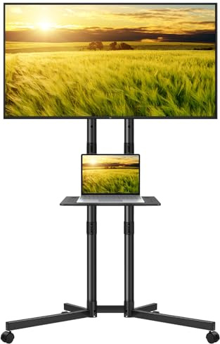 KKTONER TV Wagen auf Rollen Höhenverstellbar für 32 bis 85 Zoll Fernseher Mobiler TV Ständer mit Ablage, VESA bis 600x400 mm Tragkraft 50 kg Rollbarer Fernsehständer für Büro Konferenz Zuhause