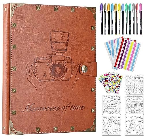 ZEEYUAN Schwarze Seiten Fotoalbum zum Selbstgestalten Nieten Leder Fotobuch mit Scrapbook Zubehör Set Geschenk zum Muttertag, Weihnachte, Geburtstag für Frauen und Männer