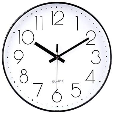jomparis 20cm Modern Quartz Lautlos Wanduhr Schleichende Sekunde ohne Ticken Analoge Wanduhr Dekor für Wohnzimmer, Kinderzimmer,Küche,Büro (Schwarz)
