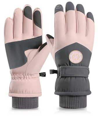FuninCrea Thermisch Skihandschuhe Damen, wasserdichte Touchscreen Handschuhe Warm Handschuhe Winter für Skifahren Radfahren Laufen Outdoor-Sportarten