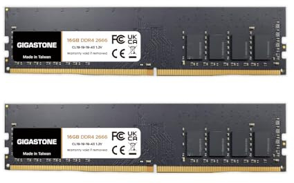 [DDR4 RAM] Gigastone Desktop RAM 32GB (2x16GB) DDR4 Ram 32GB DDR4-2666MHz PC4-21300 CL19 1.2V UDIMM 288 Pin/Polig Ungepuffert Nicht-ECC Computer Speicher RAM (Nur PC-Desktop)