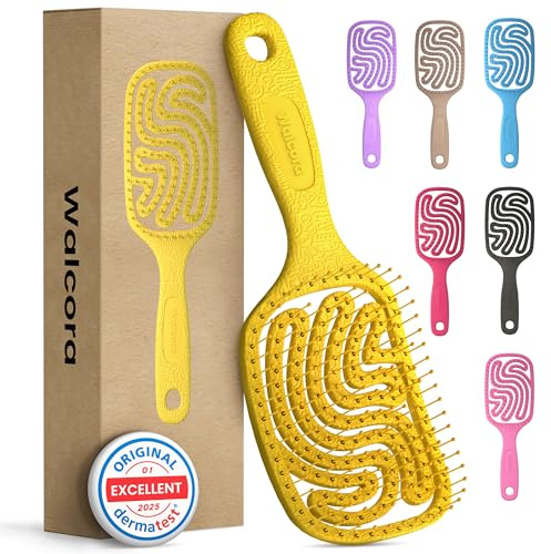 Walcora Haarbürste ohne Ziepen – NEUHEIT 2026 – Entwirrbürste & Detangler Bürste für Damen, Herren & Kinder, für Locken, nasse, feine & lange Haare, Hair Brush - Gelb