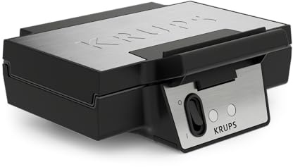 Krups FDK Iconic Waffeleisen, 850 W, keramikbeschichtete Antihaft-Platten, ikonisches Design, vertikale Aufbewahrung, benutzerfreundlich, Schwarz/Edelstahl, FDK261