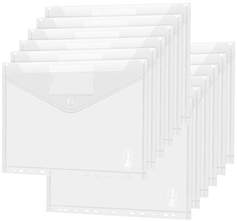 Dokumententasche A4 30 pack- Transparent Druckknopf A4 Dokumentenmappe Sammelmappen für Dokumente Organisieren mit Binderlöcher und Etikettentasche wasserdicht