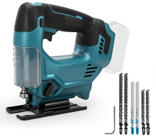 Akku Stichsäge Kompatibel mit Makita 18V Akkus (ohne Akku) | Bürstenlose Stichsäge, 26 mm Hubhöhe 45° Schrägschnitte, 3 Pendelhub Stufen 6 Sägeblätter für Holz, Metall und Kunststoff