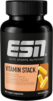 ESN Vitamin Stack, Multivitamin Kapseln, 120 Stück - 4 Monate Vorrat, hochdosiert, 13 wertvolle Vitamine in einer Kapsel, nur 1 Kapsel täglich, made in Germany