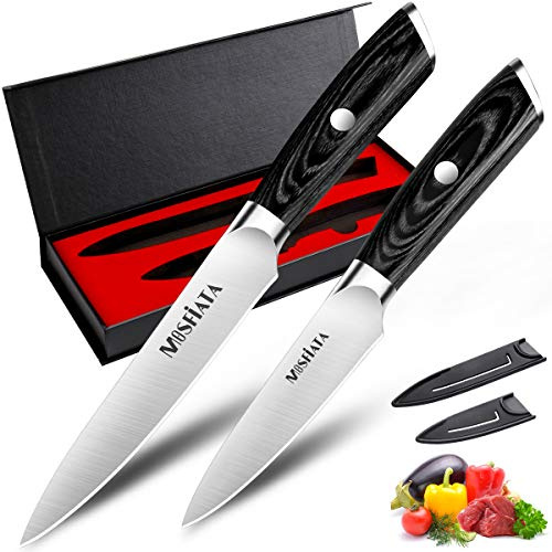 MOSFiATA Messerset kleines Küchenmesser Obst- & Gemüsemesser Set 13cm & 9cm | scharfes Allzweckmesser und Schälmesser, rostfreier Deutscher Edelstahl 1.4116, mit ergonomischem Holzgriff und Schutzhülle