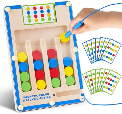 Montessori Spielzeug ab 3 4 5 Jahre - Magnetspiel Labyrinth Activity Spiel | Geschenk Junge 3-6 Jahre Mädchen, Reisespiel Beschäftigung Autofahrt Kinder Flugzeug, Holzspielzeug Puzzle für Feinmotorik
