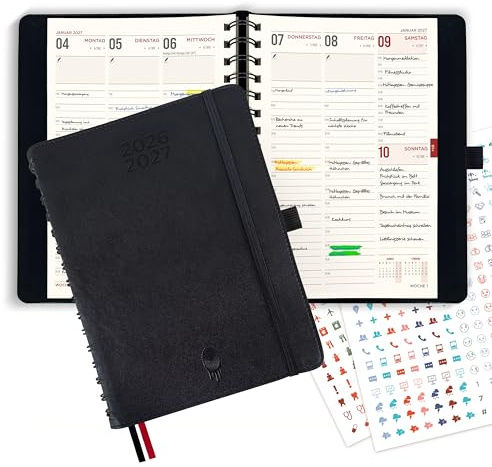 colortouch Terminplaner 2026 2027, Kalender A5, Wochenplaner mit Softcover, Terminkalender Ringbuch auf Deutsch, 30 Minuten-Intervalle Planer, 2 Aukfleber Set, Buchkalender 14 Monate (Juli 26-Aug 27)