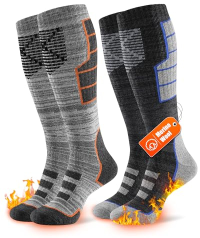 Niofind Merino Skisocken Herren & Damen, 2 Paar, warme Wintersocken | Wollmischung mit Vollfrottee-Polsterung, feuchtigkeitsableitend und kniehoch; für Skifahren, Snowboarden und Wandern