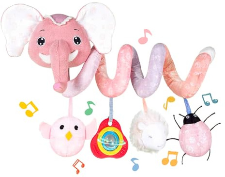 Koty Neugeborenes Autositz-Spielzeug, Kinderwagen-Spielzeug für Babys 0–6 Monate, Kleinkind-Aktivität, Spiralplüsch-Spielzeug zum Aufhängen – Autositz, Kinderwagen, Krippe mit musikalischer Rassel