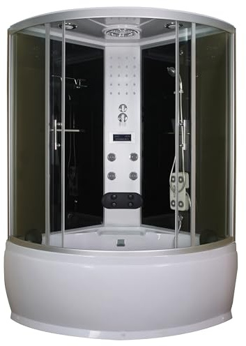 SANOTECHNIK Komplettduschkabine CUBA 130×130×229cm | 5mm ESG-Glas, 4 Massage-Düsen + 4 Düsen am Dusch-Massage-Paneel, Touch-Radio & LED, TR25