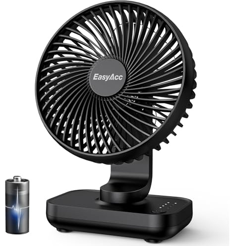 EasyAcc Tischventilator, 4000 Akku Batterie Klein USB Ventilator, Tragbarer Aufladbar Basis Ventilatoren mit 4 Geschwindigkeiten für Camp,Büro, Bibliothek und Zuhause - Schwarz