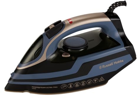 Russell Hobbs Dampfbügeleisen, 3100W, 210g Extra-Dampfstoß, Blau | Keramik-Quarzsohle für sanftes Gleiten, Selbstreinigung und Sprühfunktion, Antikalk und Tropfstopp