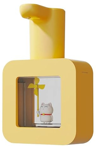 Automatischer Seifenspender für Kinder, berührungsloser automatischer Sensor-Seifenspender Cartoon Smart Foam Soap für Küche und Bad (Gelb - Glückskatze)