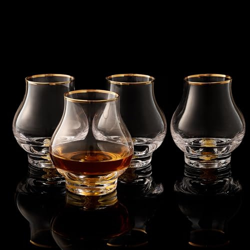 DUJUST Whiskygläser 4er Set (205 ml), Kurvenreich Whiskey Gläser mit 24K Blattgoldflocken, luxuriöse Snifter glas für Brandy/Cognac/Bourbon/Tequila/Scotch, BPA-frei und bleifrei
