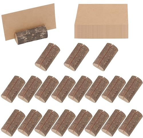 BELLE VOUS 20 STK Tischkartenhalter Holz Rustikale Karten Halter mit 30 Tischkarten - Tischnummern Hochzeit, Fotos, Memo, Tischkartenhalter Hochzeit, Postkartenhalter - Menü & Visitenkarten Halter