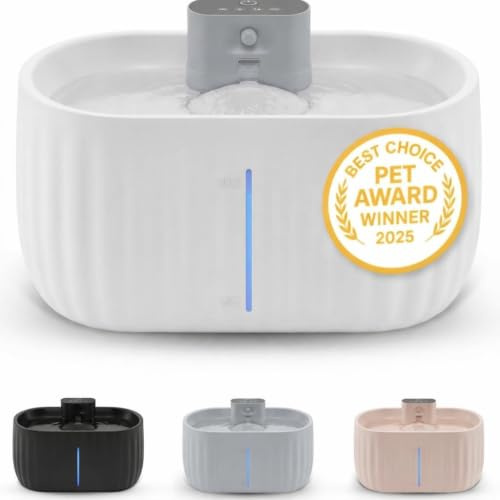 Pretty Paw Katzenbrunnen Kabellos mit Bewegungsmelder 3L, Weiß | 45 Tage Akku, Trinkbrunnen für Katze, Wasserbrunnen für Katzen mit Filter, 3 Modi, 3 L Wassertank, Bewegungsmelder