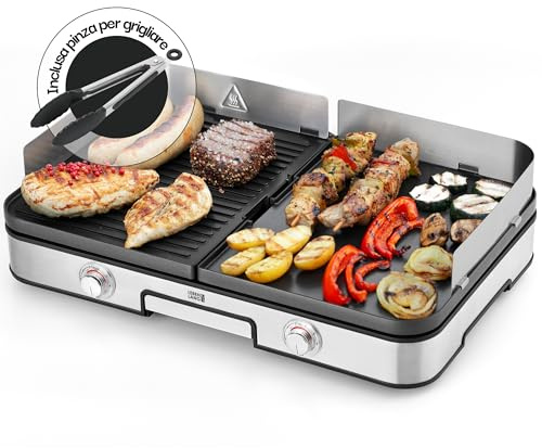 LEBENLANG Elektrogrill Tischgrill elektrisch - Inkl. Grillzange & Spritzschutz I 2400W Für Drinnen & Draußen I Gril Elektro Grill für Balkon Tisch I Elektrischer Plattengrill Indoor Grills Indoorgrill