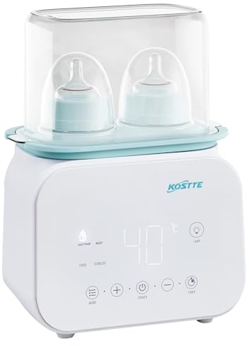 KOSTTE Flaschenwärmer Baby, Fläschchenwärmer für 2 Flaschen, 10 in 1 Multifunktions Muttermilchwärmer, Milchwärmer mit Auftauen und Erhitzen von Speisen, Timer 24 Stunden Termin, Baby Bottle Warmer