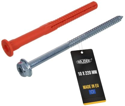NAJDER Spreizdübel Spreizdübel für Lochstein und Porenbeton, extrem hohen Haltewerte, große Verankerungstiefe 10x220 mm verzinkt / SW13 T40 (10 Stück)