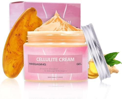 Senfsalbe Hautstraffende Creme - Intensive Pflege zur Verbesserung des Hautbildes bei Cellulite - Körpercreme für Bauch, Beine & Po - Inkl. Massage-Zubehör (Guasha Stein) - 100g