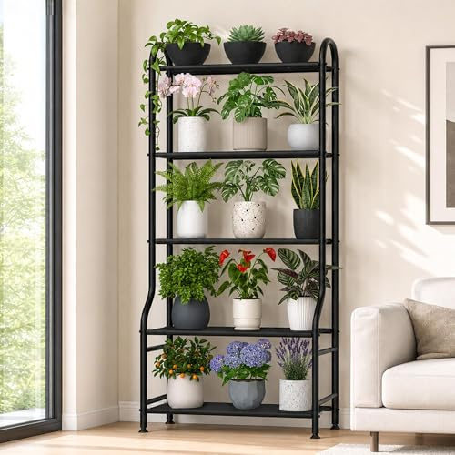 Yutrchey 5-stöckiger Pflanzenständer aus Metall für drinnen und draußen, wasserdichter Blumenständer für mehrere Töpfe, robuste Pflanzenständer für Wohnzimmer, Terrasse, Gartendekoration, hohes