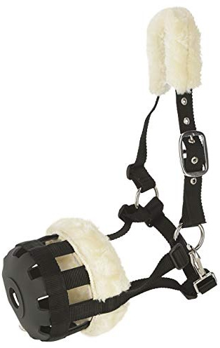 Covalliero Maulkorb Teddyfleece, Fressbremse, Webpelz, schwarz, Pony, Pferd, mehrfach verstellbar, sichere Passform