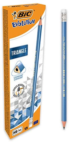 BIC Evolution Triangle HB Dreikant Bleistifte mit Radiergummi - 12er Pack
