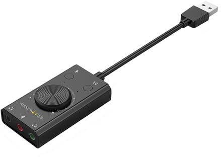 TerraTec AUREON 5.1 USB Externe Soundkarte 2 in 1 USB Stereo Sound Card Adapter mit Lautstärkeregler und Volume Kontrolle Plug & Play für PC, Notebook, Tablet, MacBook