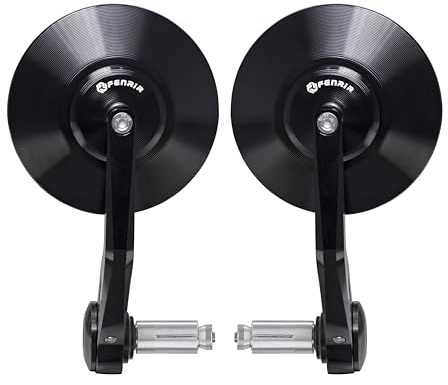 FENRIR E Geprüft Lenkerendenspiegel Motorrad Spiegel Rückspiegel 801-0378 | CNC-gefräst Geschmiedete Aluminiumlegierung Entspiegelt Vibrationsdämpfendes Design Gewölbtes Spiegelglas Schwarz eloxiert