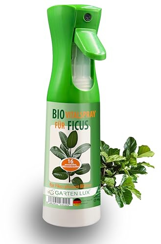 Garten Lux BIO Vitalspray 300 ml – Pflanzenspray & Blattdünger für Ficus – anwendungsfertiger Dünger Spray mit 16 Mikronährstoffen – für Ficus Benjamina, Elastica, Lyrata – nachfüllbar