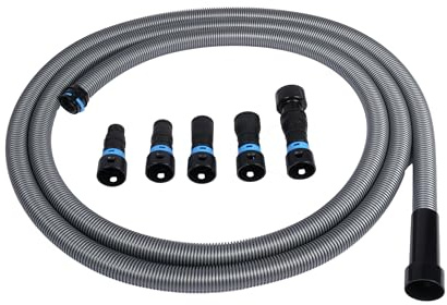 Cen-Tec Systems 94709 Quick Click 4,6 m Schlauch für Home und Shop Staubsauger mit erweitertem Multi-Marken-Elektrowerkzeug-Adapter-Set zur Staubsammelung, silber