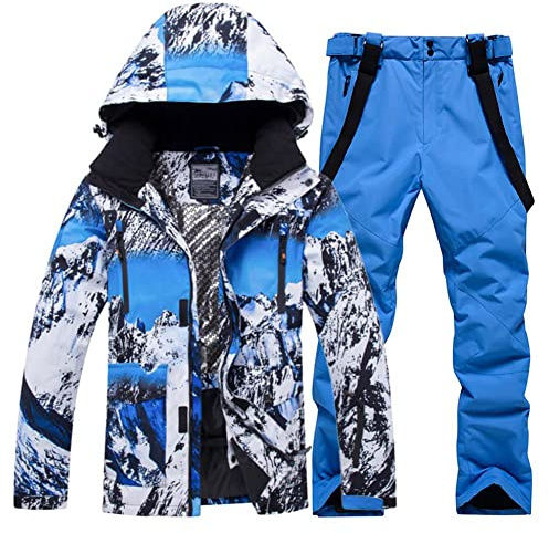 Herren-Skianzug, wasserdicht, Schneeanzüge, zweiteilig, Snowboardjacke und Hose, Set, Outdoor, winddicht, Winter, warme Schneeanzüge, #2 Blau + Blau, Medium