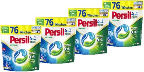 Persil Tiefenrein 4in1 DISCS (4 x 76 Waschladungen), Universal Waschmittel mit Tiefenrein Technologie, Vollwaschmittel für reine Wäsche und hygienische Frische für die Maschine