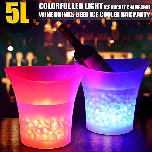 LED Eiskübel, PeSandy 5L LED Sektkühler mit Multi-Farbwechsel für Party/Heim/Bar/Club Thema, Wasserdichter Getränkebehälter Champagner Wein Bier Getränke Eiskübel - Batteriebetrieben