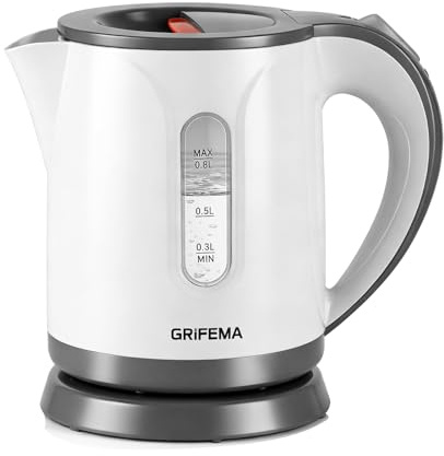 GRIFEMA Wasserkocher Klein, 0,8L, 1100W - Teekocher Elektrisch mit Kalkfilter, Kettle Leise, Schnell, Wasserkocher BPA-Frei, Reisewasserkocher Automatische Abschaltung, Überhitzungsschutz, Weiß