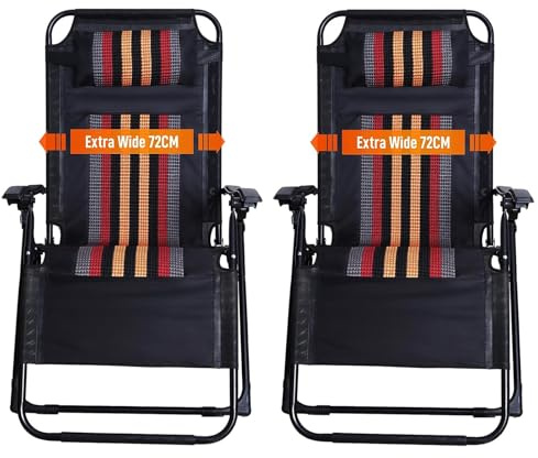 OVLRIJP Sonnenliege Klappbar, Klappbare Garten Liegestuhl Extra Breit 72cm Gartenliege mit Abnehmbarer Kopfstütze und Getränkehalter, Relaxliege für Outdoor Garten Terrasse (Strip-2pcs)