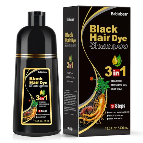Bablabear haarfarbe schwarz haarfärbeshampoo für Männer und Frauen, haarfarbe shampoo für Graues Haar, black hair dye shampoo 3 in 1,Hair Color Shampoo für trockenes Haar