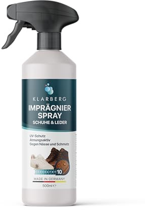 KLARBERG 500 ml Imprägnierspray für Schuhe Wasser- und Schmutzabweisend | Für Sneaker, Wander- und Lederschuhe. Wasser- und schmutzabweisender Schutz für Nubuk, Veloursleder, Textilien und Gore-Tex