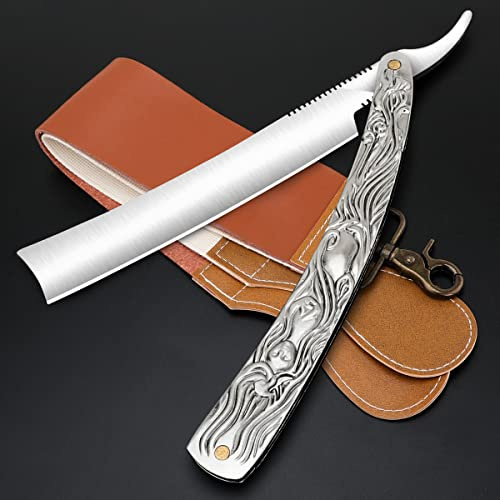 M&LD Professional Rasiermesser mit Lederriemen - Edelstahl Rasiermesser Herren Schneidrasierer Kit Einschneidiger Rasierer Geschenke zum Vatertag