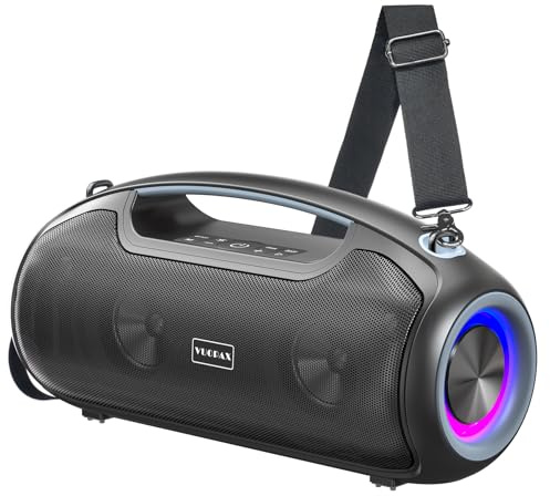 Bluetooth Lautsprecher, (180W Peak) Tragbarer Musikbox mit RGB Lichter, Party Boom box, 2+2 Channel, Boost Bass, IP65 Wasserdicht, 24H, USB-C, EQ, BT 5.3, für Outdoor, Camping, Strand und Garten