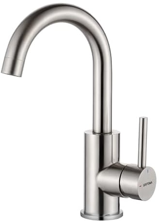 GRIFEMA Wasserhahn Bad Hoch - 360° drehbarer Mischbatterie Waschbecken (180mm Auslaufhöhe), Edelstahl Waschtischarmatur, Wassersparender Einhebelmischer für Badezimmer & Gäste-WC, G1002A