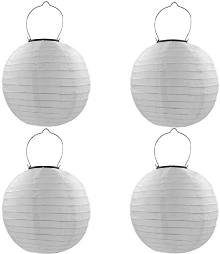 Qedertek Solar Lampions 4 Stück 20cm Solar LED Laterne Wasserdicht Nylon Hängende Gartenlaterne Beleuchtung für Garten, Hof, Terrasse, Hochzeit, Fest Deko (Warmweiß)