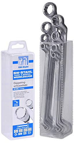 SW-Stahl 00180L Doppelringschlüssel-Satz 6-22 mm, 8-teilig tief gekröpft I Ringschraubenschlüssel I Doppel-Schraubenschlüssel Set I Ringschlüssel-Set gekröpft