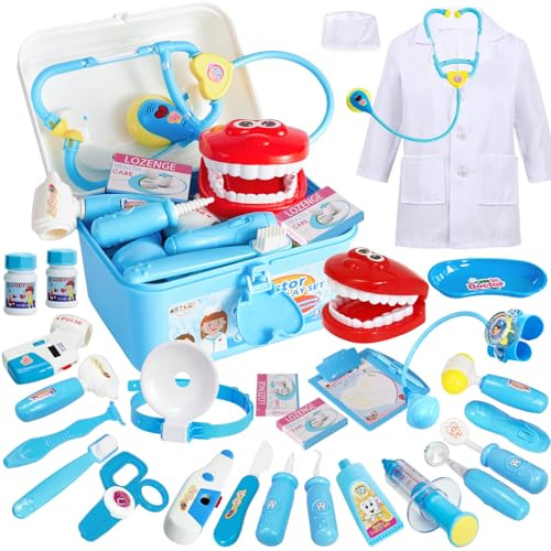 BUYGER Arztkoffer Kinder ab 3 + Jahre, Zahnarzt Spielzeug | Doktorkoffer Zubehör Stethoskop Spritze Arztkittel, Doktor Rollenspiel Geschenk für Kinder Jungen Mädchen